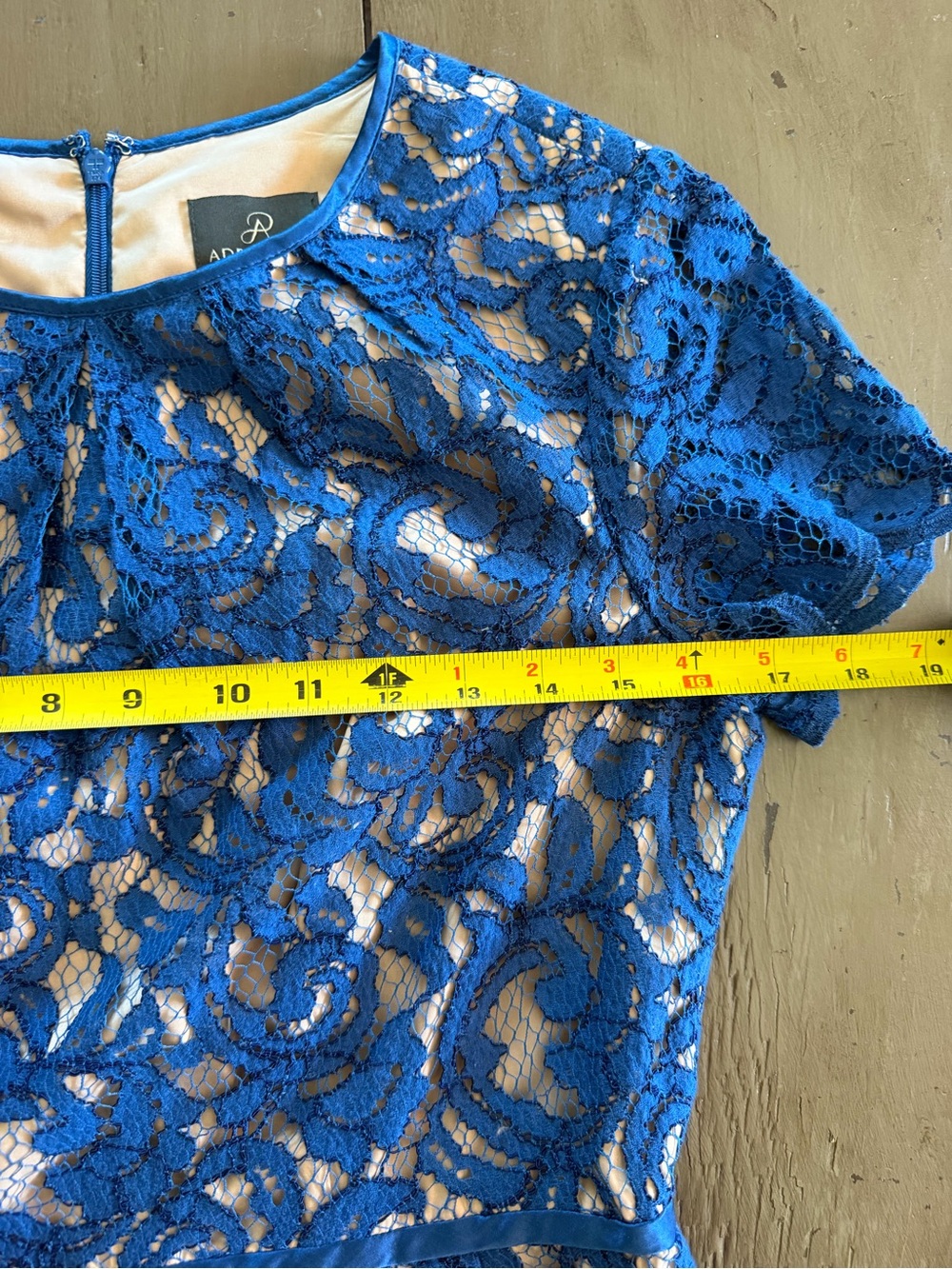 Adrianna Papell Blue Floral Lace Fit & Flare Lined Zip Round Neck Size small - Picture 10 of 13